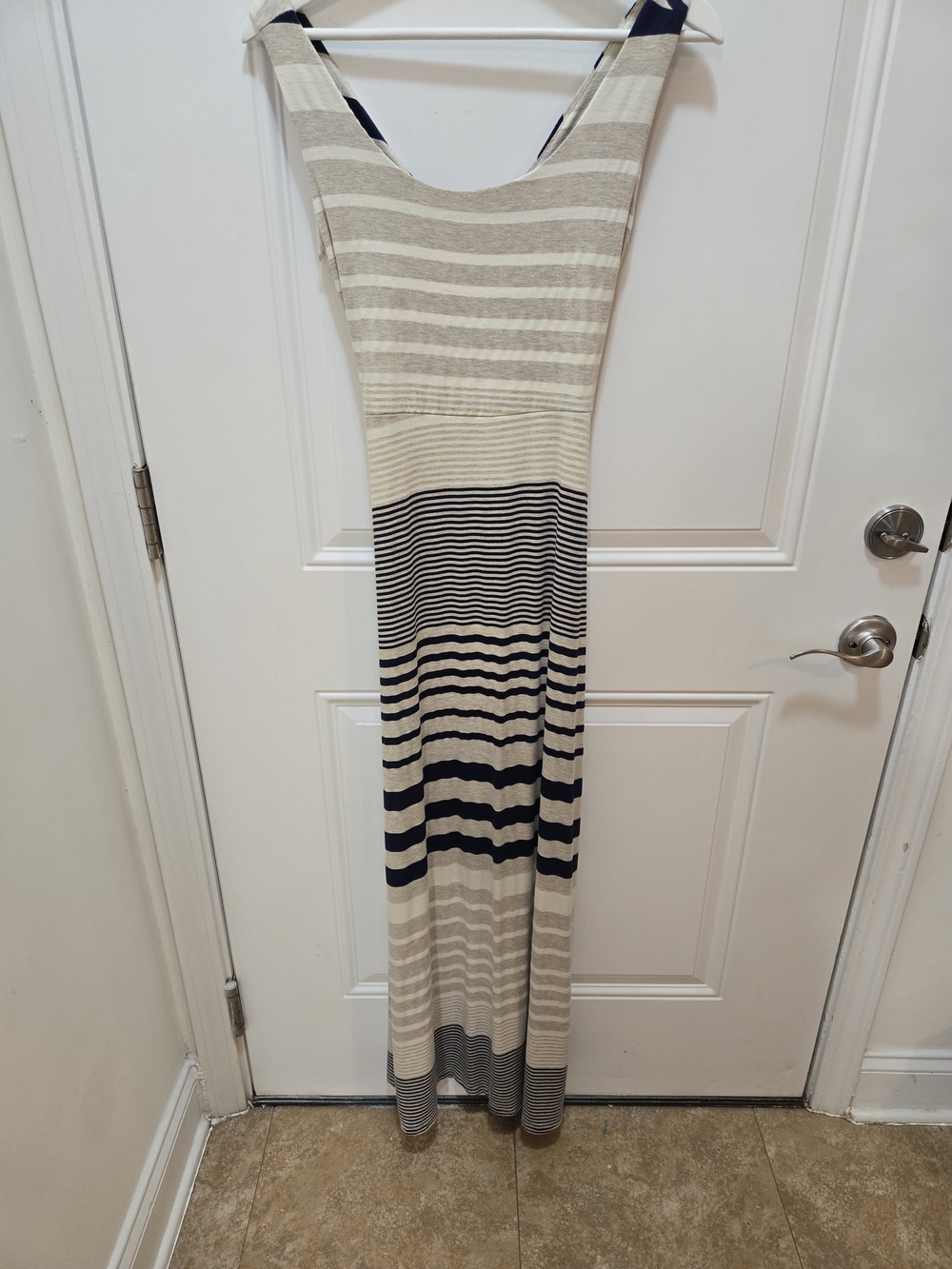 Gilli Cream and Navy Striped Sleeveless Maxi Dress
